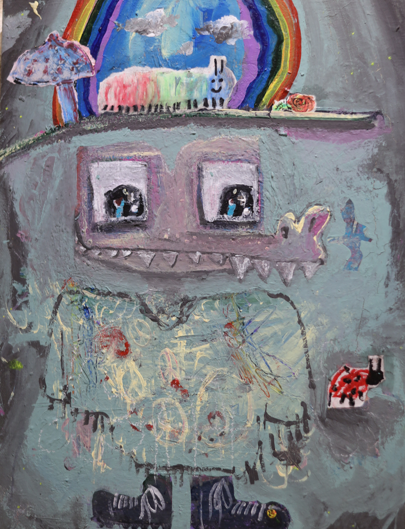 Lizard Shaman with Peace Poncho and Rainbow Terrarium Headdress  - Bryson Thurston